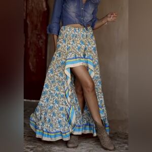 Chic Floral High-Low Skirt in Blue and Yellow